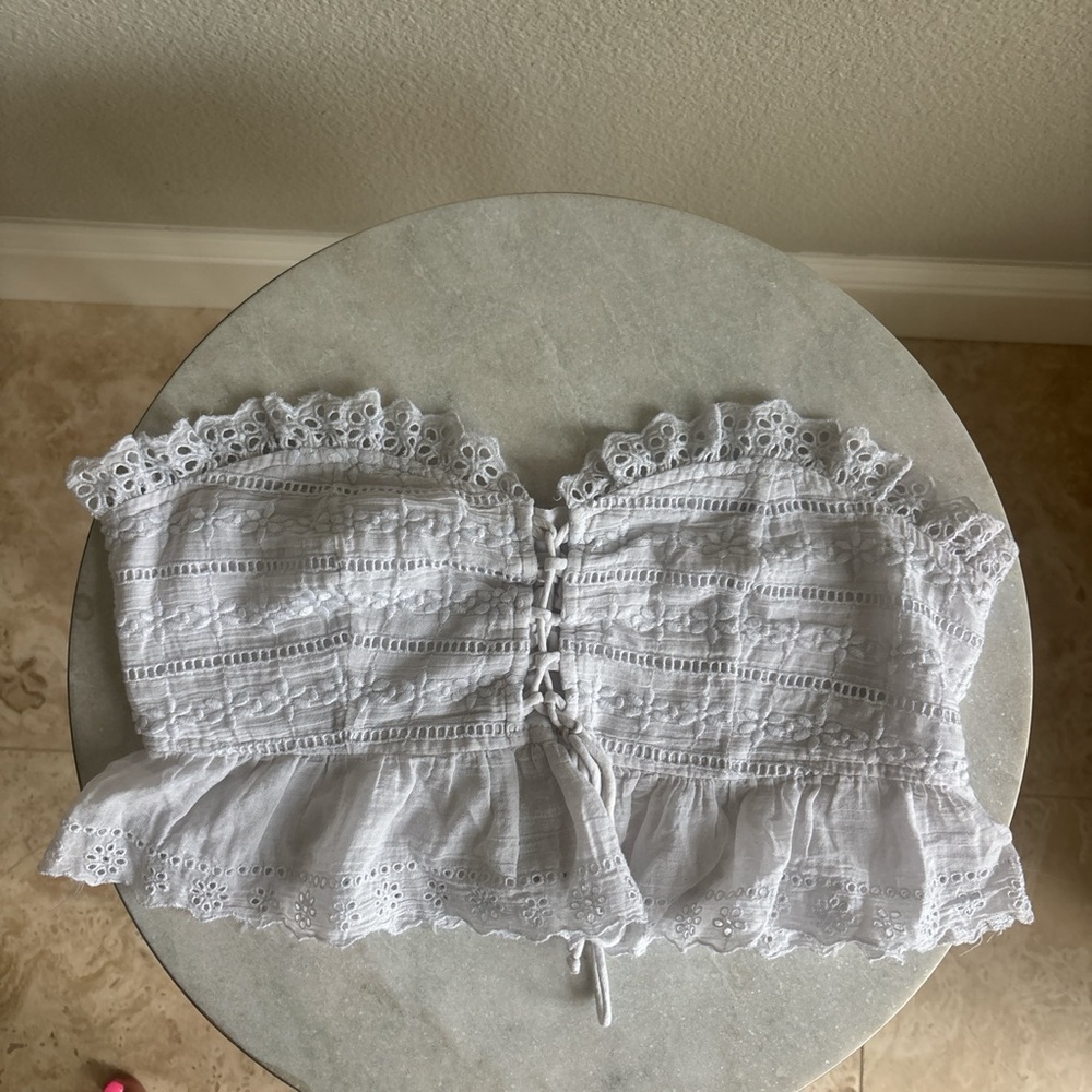 American Eagle Outfitters White Eyelet Lace Crop Top